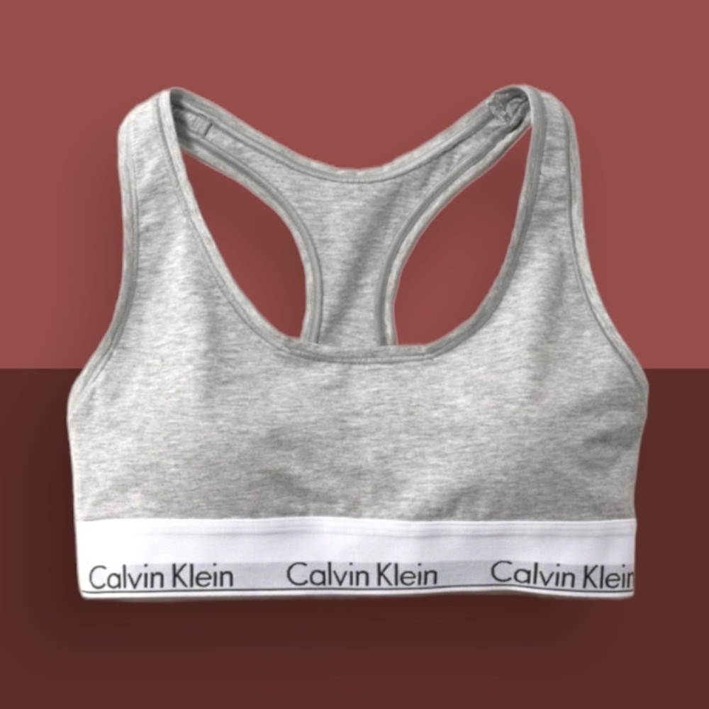 NWT Calvin Klein Racerback Cotton Unlined Gray/Grey Sports Bra Bralette Size XS